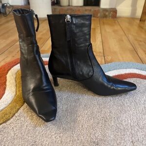Zara Black Leather Heeled Boots